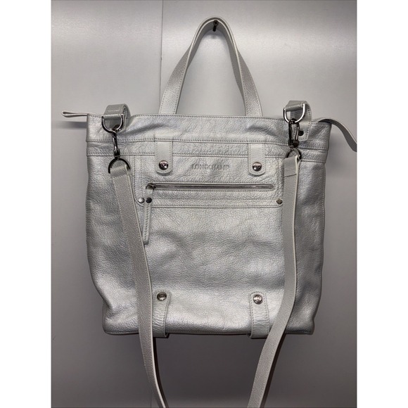 LONGCHAMP Silver Leather Bag Crossbody Purse - Picture 1 of 11